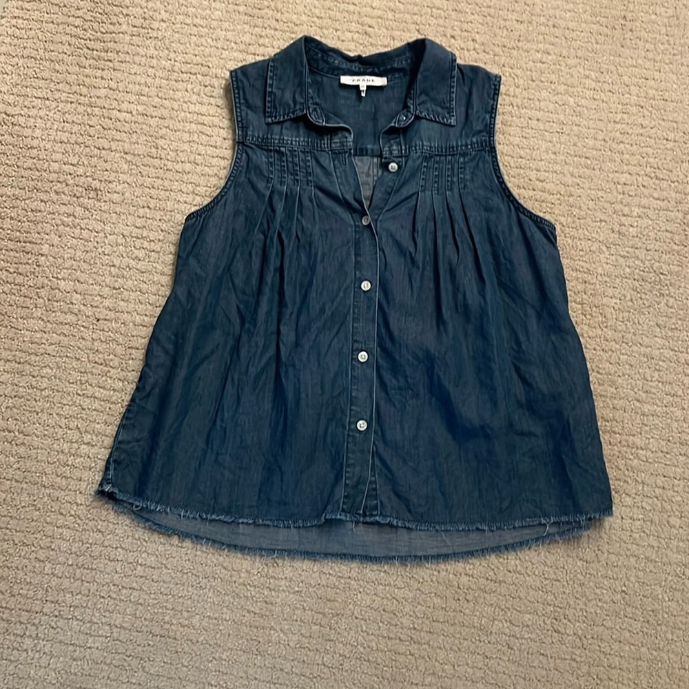 Frame denim frayed edge sleeveless button up Small